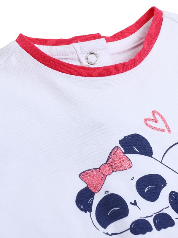 Girls White & Pink Printed T-Shirt with Short Pants image number 4